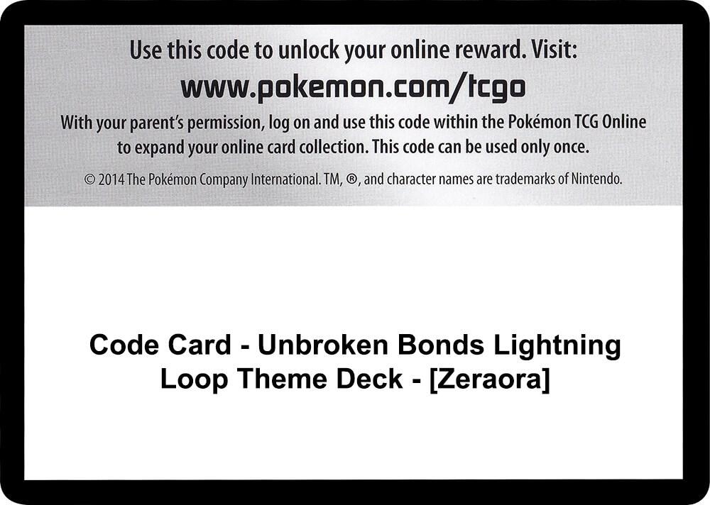 Code Card Unbroken Bonds Lightning Loop Theme Deck Zeraora