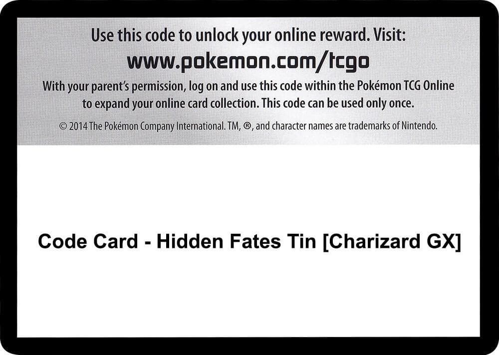 Code Card Hidden Fates Tin Charizard GX