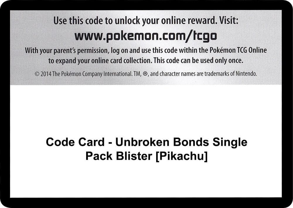 Code Card Unbroken Bonds Single Pack Blister Pikachu