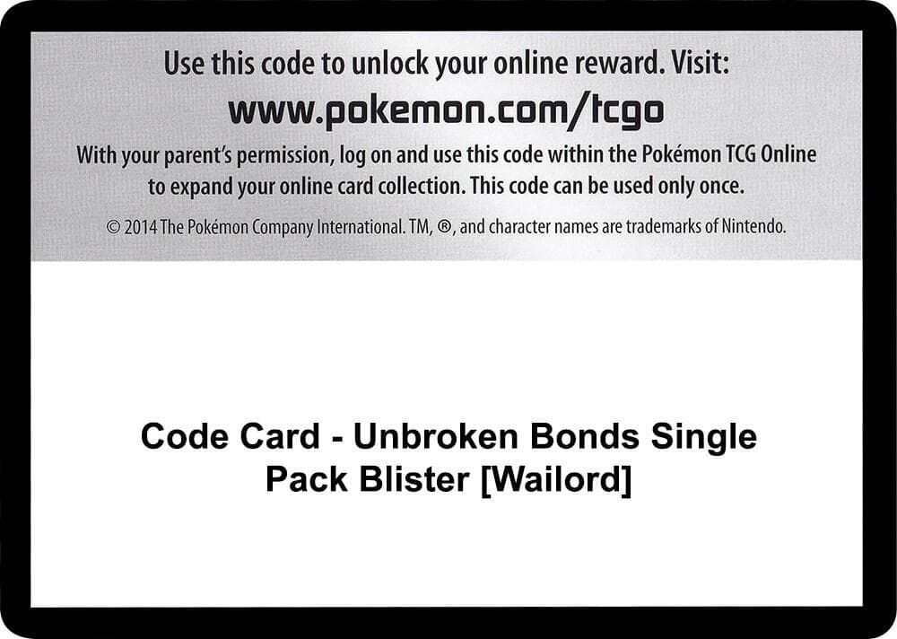Code Card Unbroken Bonds Single Pack Blister Wailord