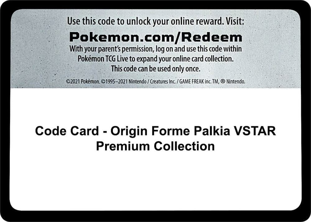 Code Card Origin Forme Palkia VSTAR Premium Collection