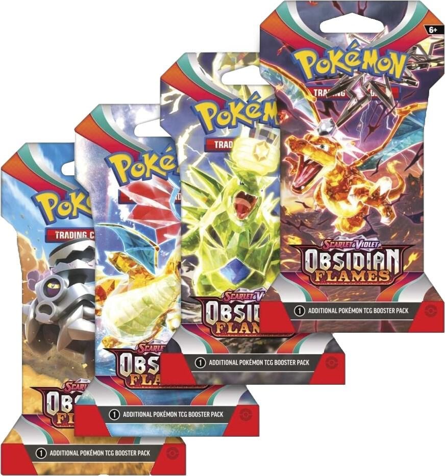 Obsidian Flames Sleeved Booster Pack Art Bundle Set of 4